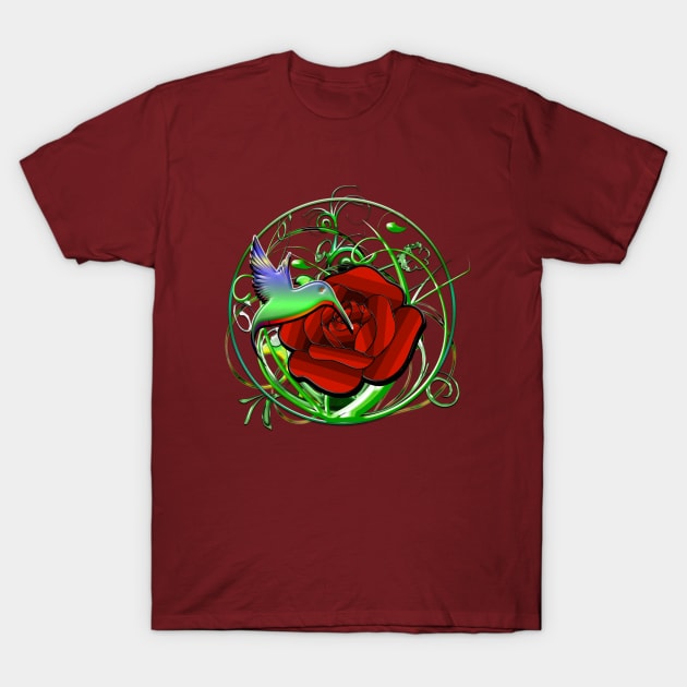 Rose & hummingbird T-Shirt by Sinmara